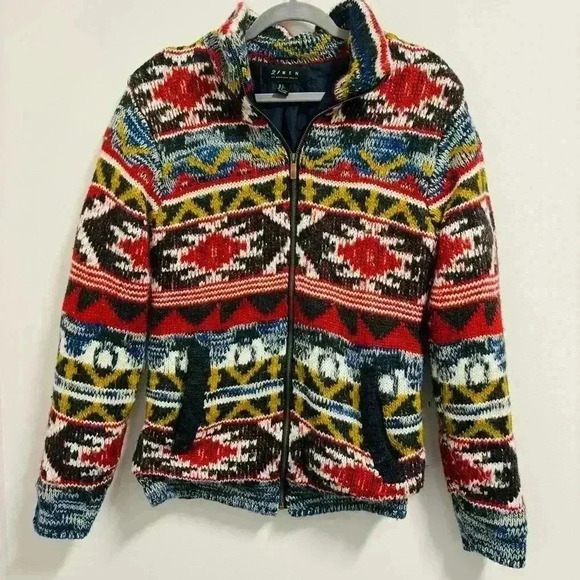 21 Men Vintage Aztec Winter Jacket Wool Blend - Picture 1 of 3
